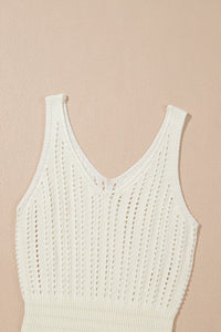 White Open Knit Crochet V-Neck Beach Tank Dress