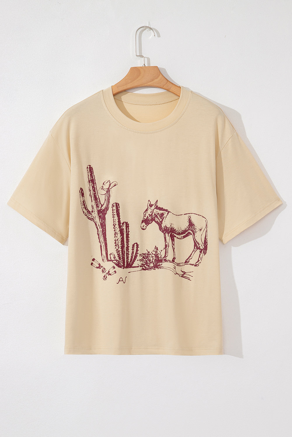 Plus Size Tan Western Burro Cactus Crew Neck Graphic Tee