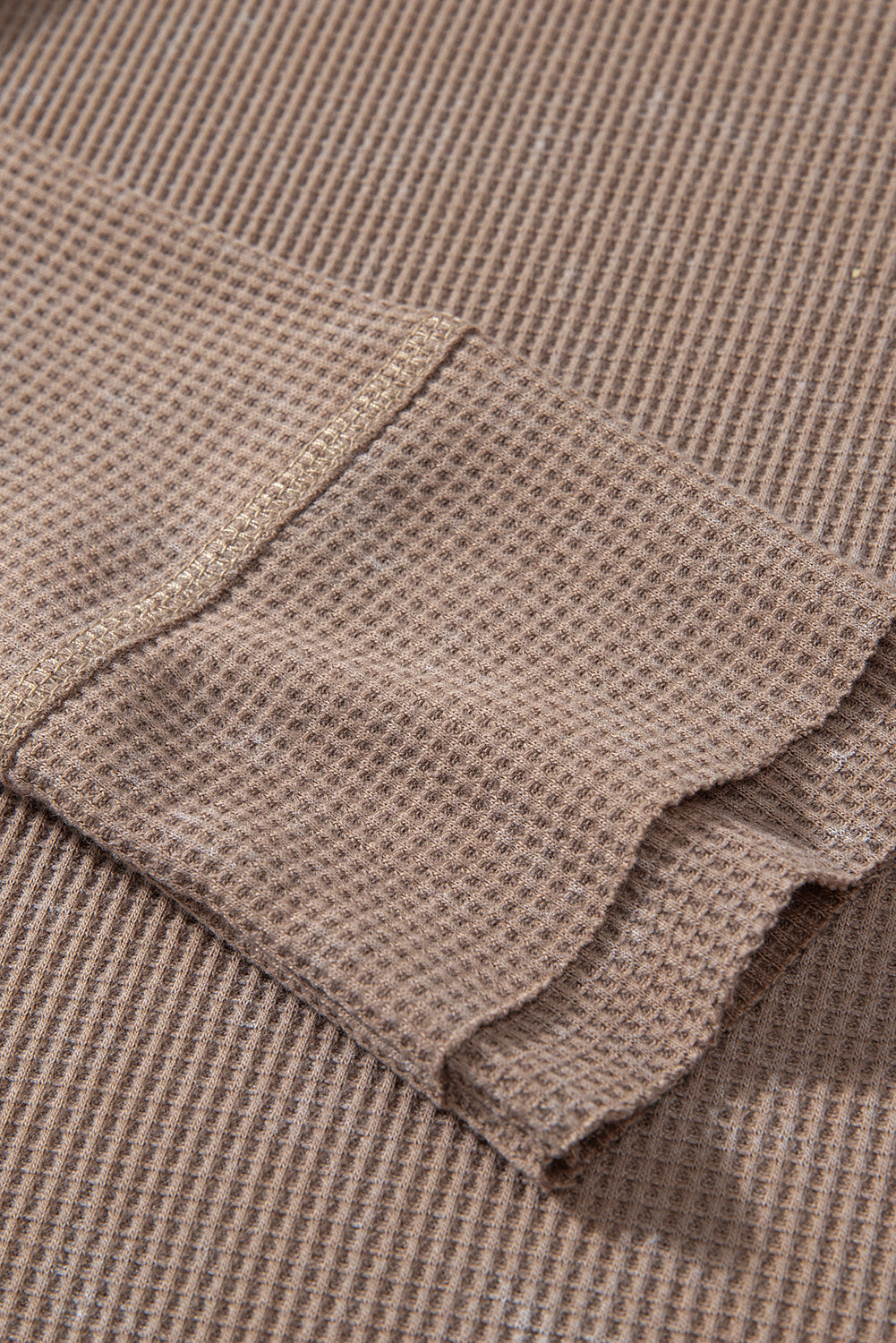 Light Brown Waffle Knit Distressed Long Sleeve Henley