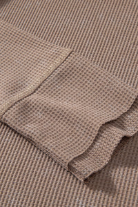 Light Brown Waffle Knit Distressed Long Sleeve Henley