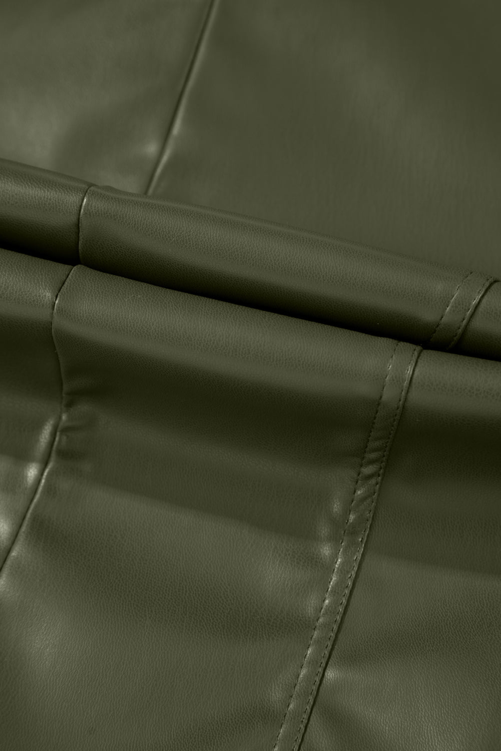 Olive Green Faux Leather Zip Up Slim Fit Bomber Jacket