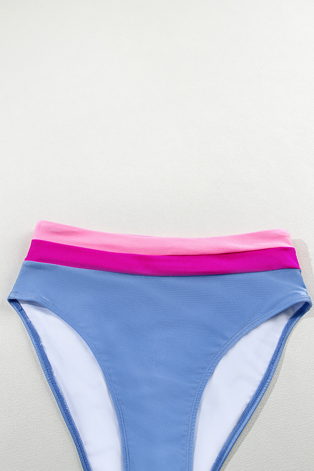 Light Blue and Pink Colorblock High Waisted Bikini Swimsuit