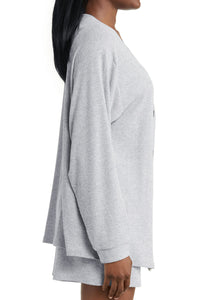 Light Grey 3-Piece Ribbed Knit Crop Camisole Matching Shorts and Cardigan Lounge Set