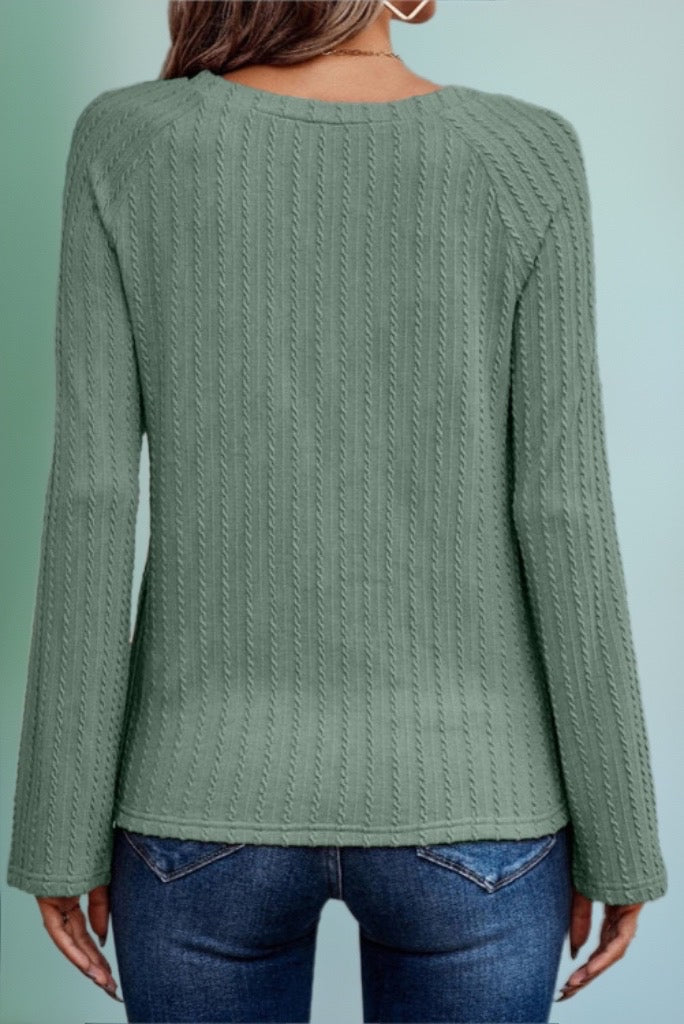 Dark Sage Long Sleeve Textured Knit Top