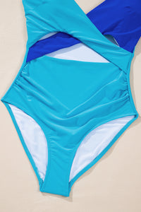 Pink and Black Crossover Cutout One Piece Padded Swimsuit