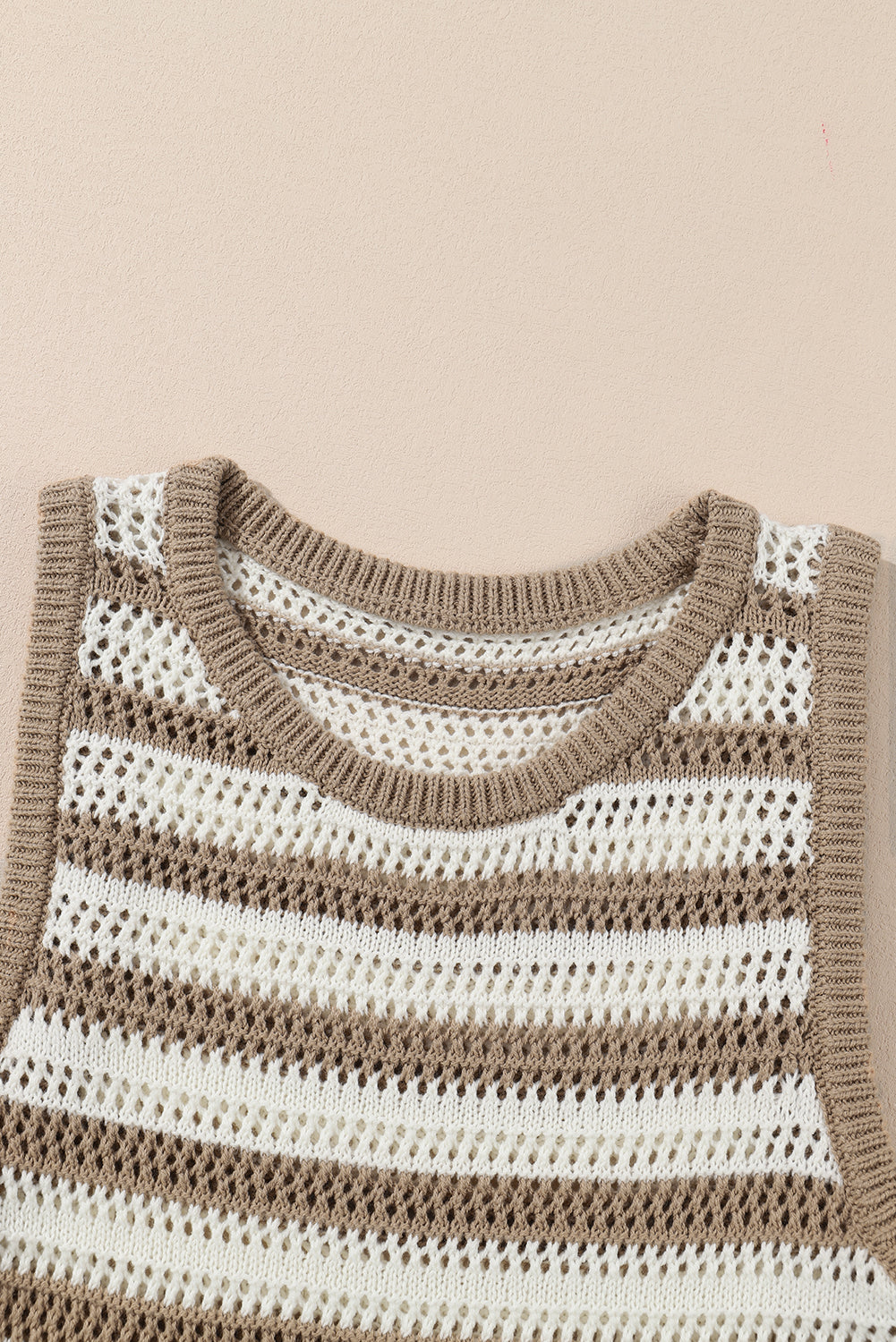 Khaki Stripe Sleeveless Open Knit Sweater Dress