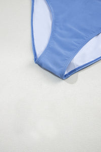 Light Blue and Pink Colorblock High Waisted Bikini Swimsuit