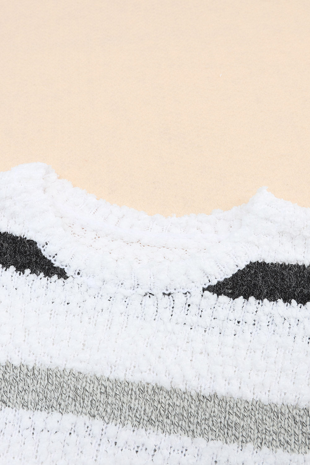 White with Blue & Tan Striped Popcorn Knit Sweater