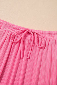 Pink Textured Ruffle Crop Top and Long Skirt Two Piece Set