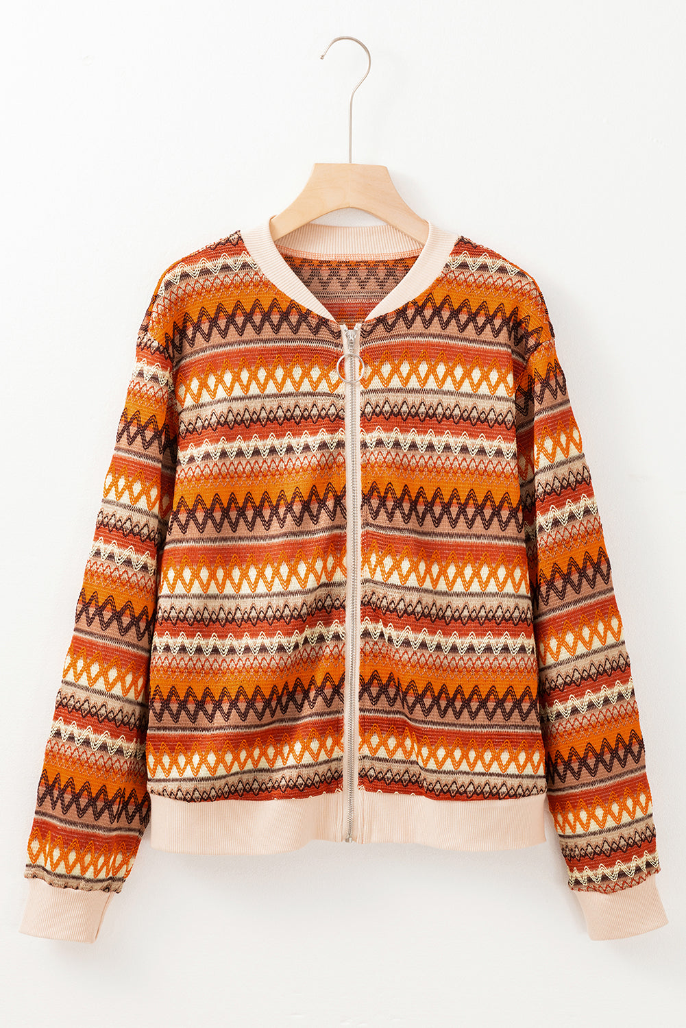 Rustic Fall Boho Striped Zip Up Long Sleeve Jacket