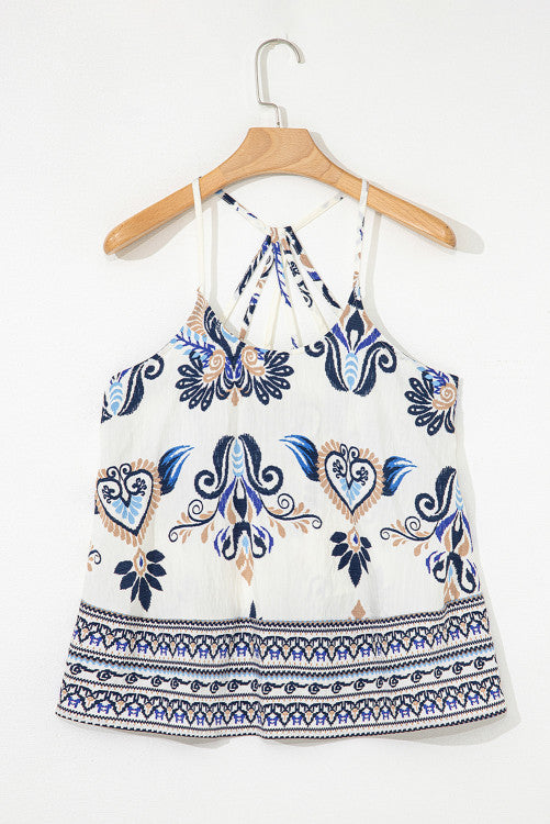 Blue Boho Print Strappy T-back Tank