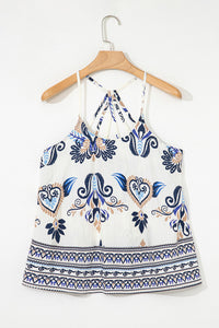 Blue Boho Print Strappy T-back Tank