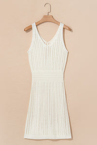White Open Knit Crochet V-Neck Beach Tank Dress