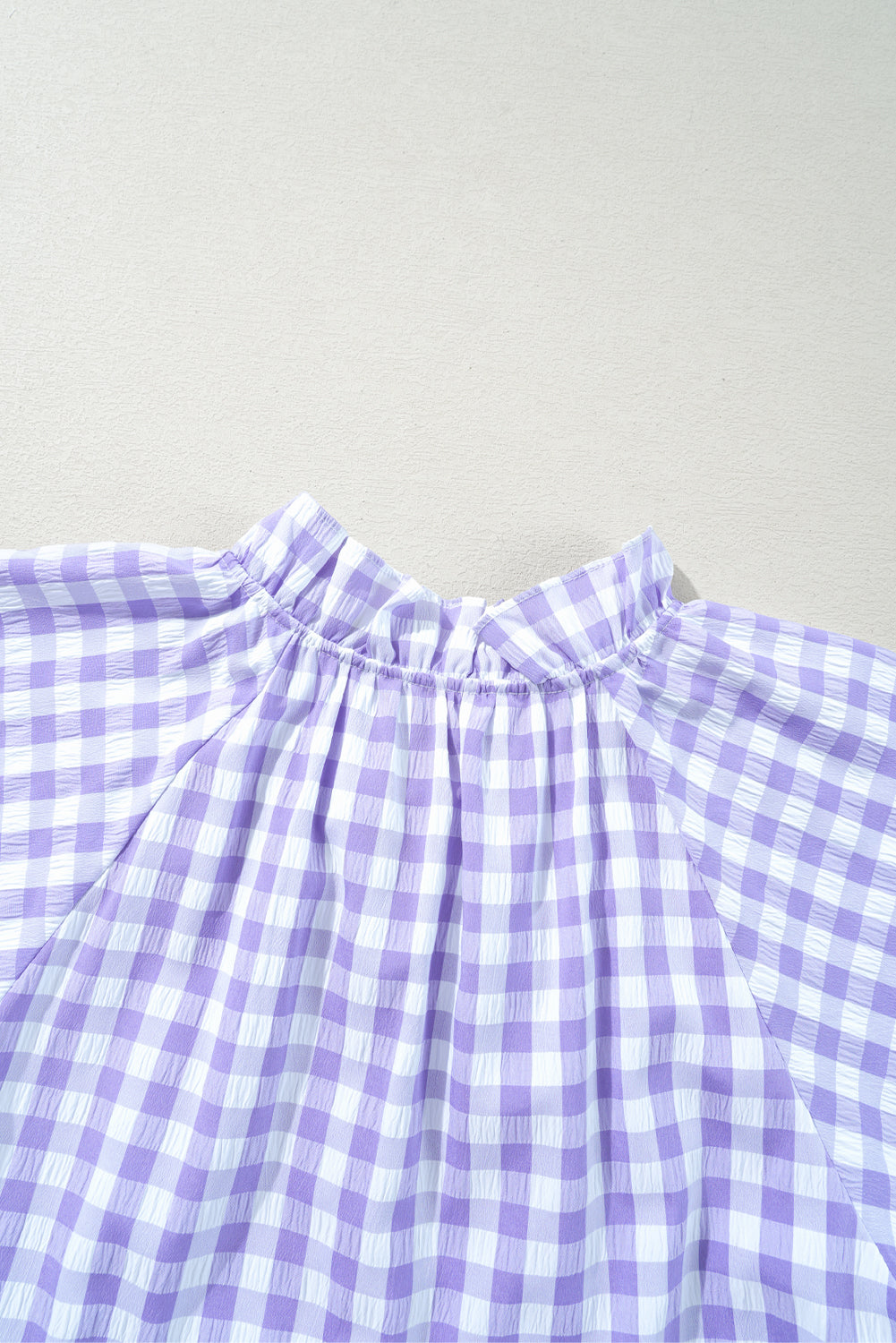 Lavender Plaid Ruffle Flared Sleeve Babydoll Mini Dress