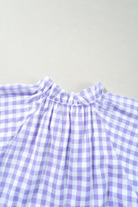 Lavender Plaid Ruffle Flared Sleeve Babydoll Mini Dress