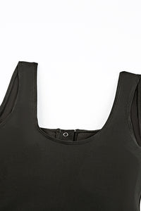 Solid Color Snap Neckline Top Printed Bottom Tankini