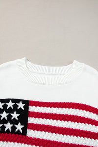 White American Flag Cable Knit Sweater