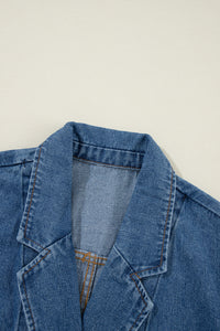 Medium Wash Side Pockets Lapel Collar 2-Button Denim Jacket