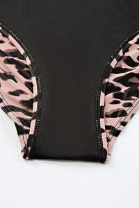 Solid Color Snap Neckline Top Printed Bottom Tankini