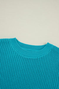 Turquoise Eyelet Bubble Sleeve Knit Sweater
