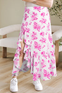 Country Floral High Waist Ruffle Split Maxi Skirt