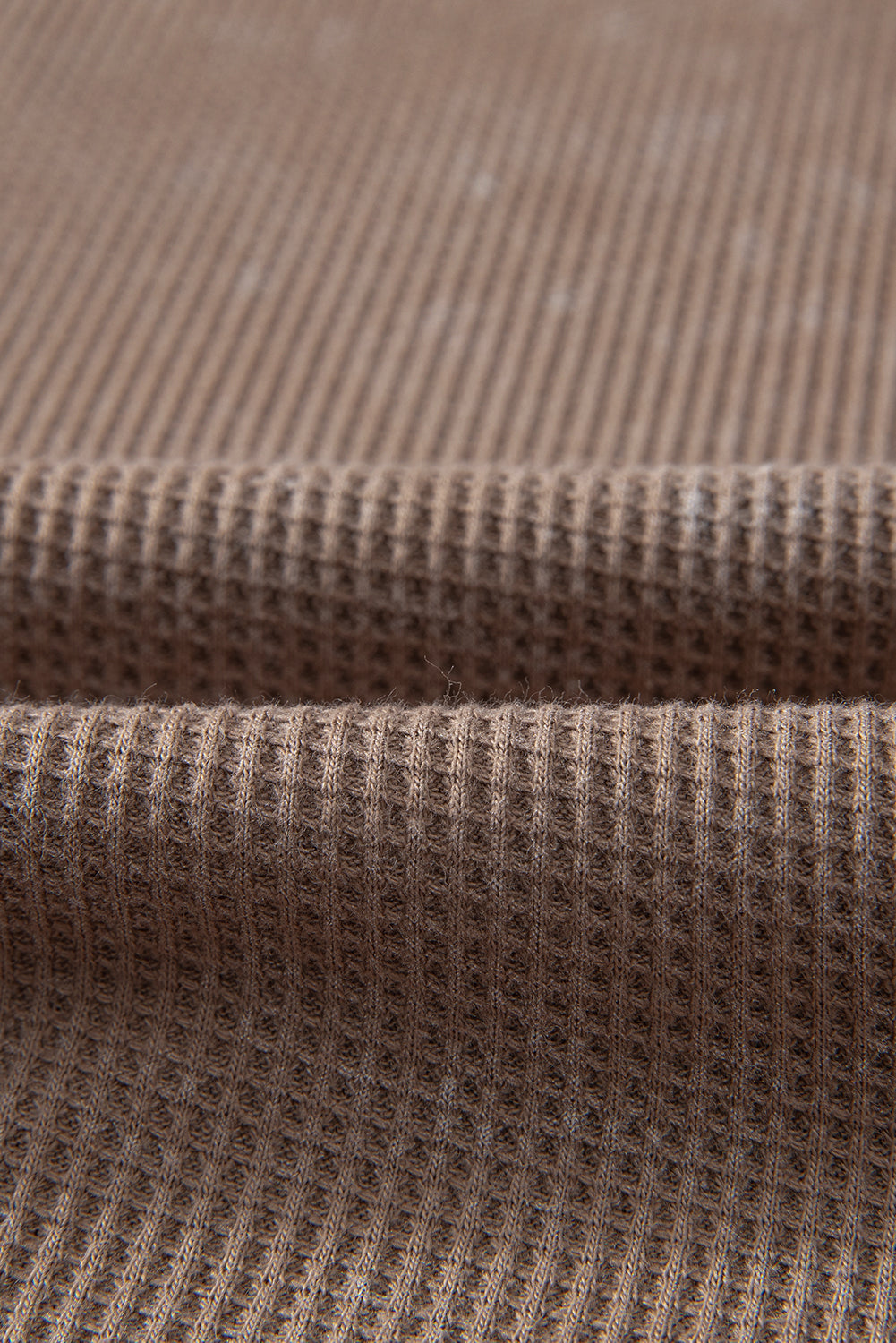 Light Brown Waffle Knit Distressed Long Sleeve Henley