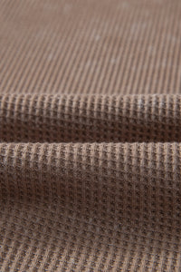 Light Brown Waffle Knit Distressed Long Sleeve Henley