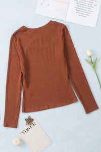 Pumpkin Spice Ribbed Cutout Long Sleeve Knit Top