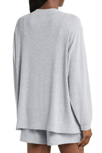Light Grey 3-Piece Ribbed Knit Crop Camisole Matching Shorts and Cardigan Lounge Set