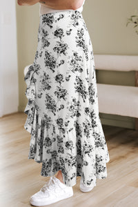 Country Floral High Waist Ruffle Split Maxi Skirt