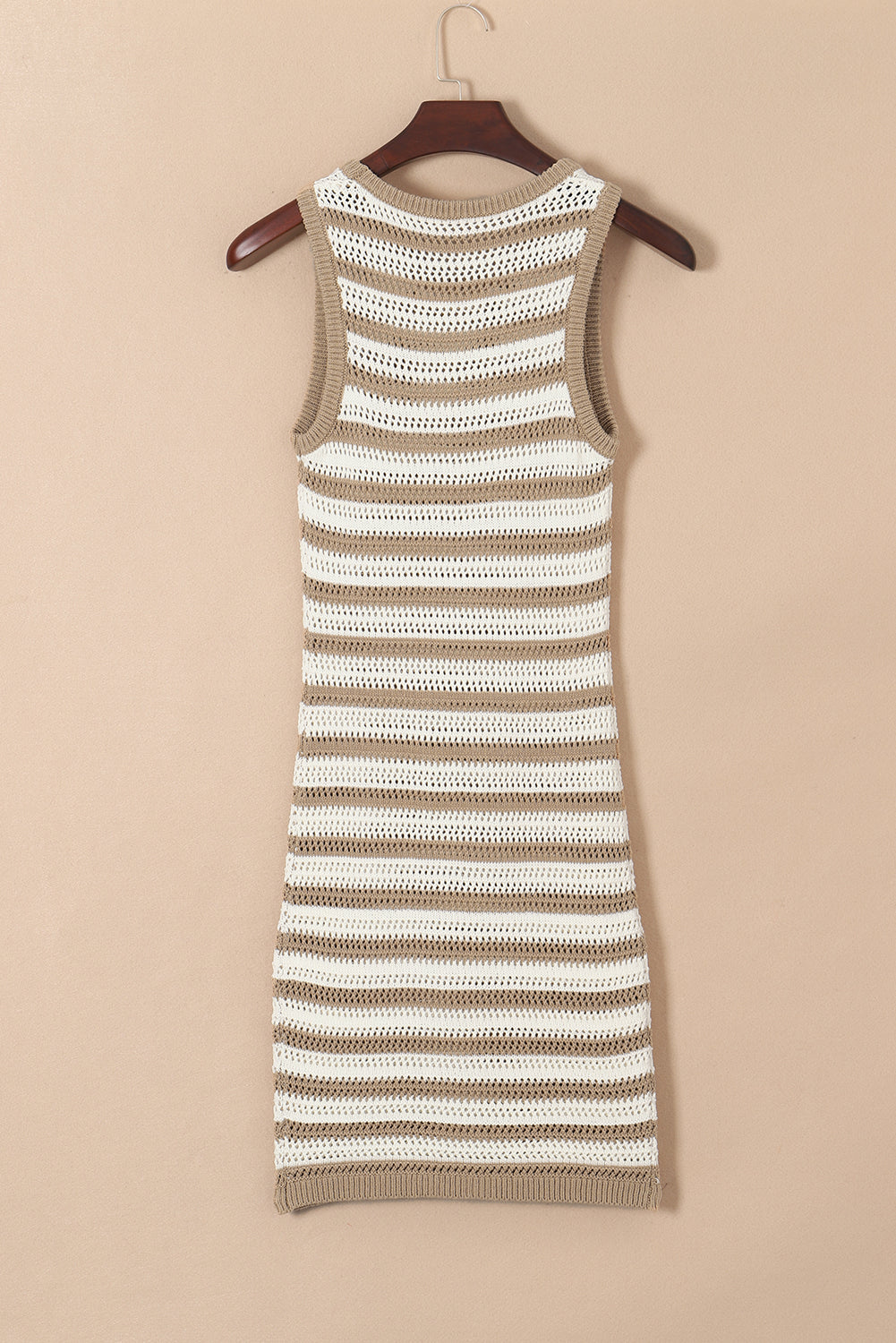 Khaki Stripe Sleeveless Open Knit Sweater Dress
