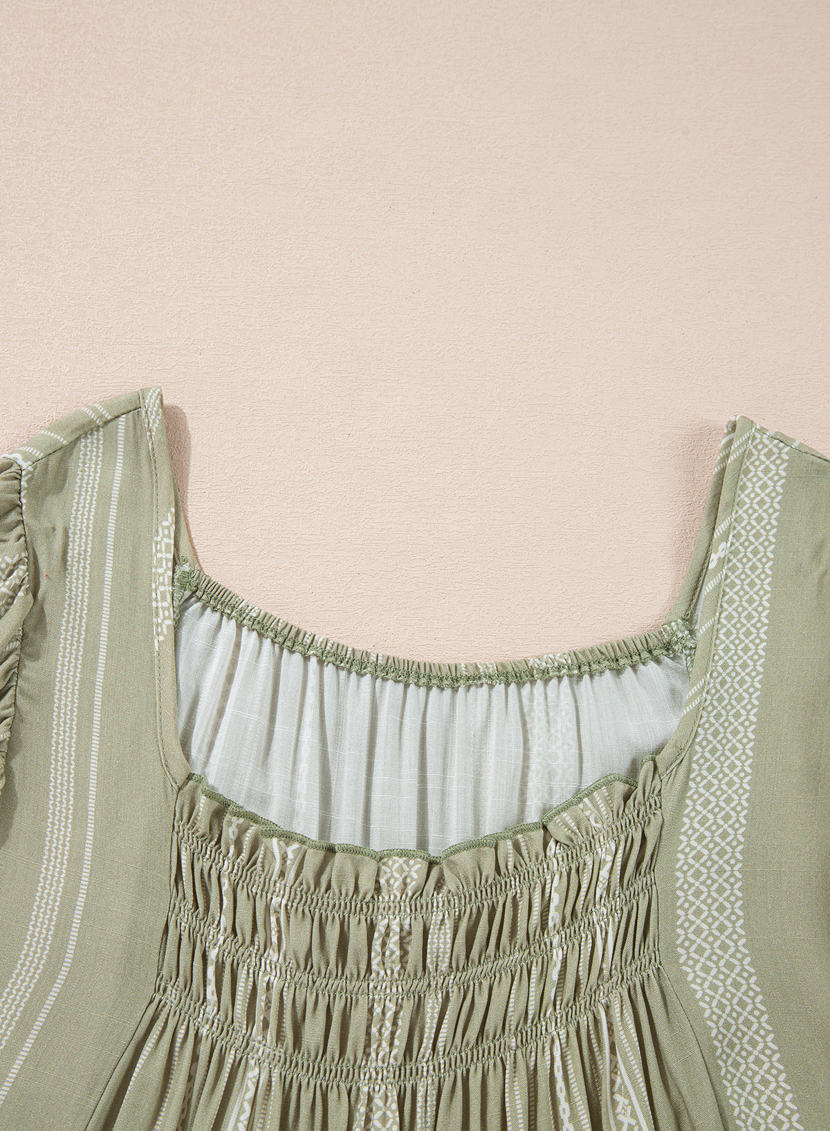 Sage Green Ruffled Cap Sleeve Smocked Round Neck Flowy Top