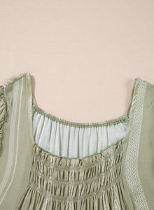 Sage Green Ruffled Cap Sleeve Smocked Round Neck Flowy Top