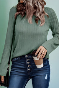 Dark Sage Long Sleeve Textured Knit Top