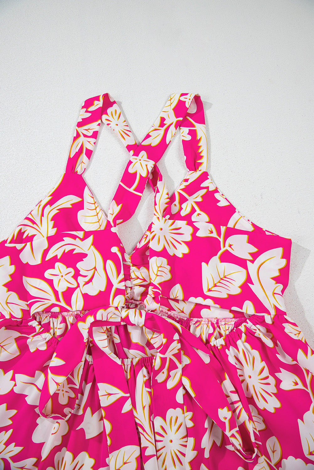 Bright Pink Floral V-Neck Crisscross Open Back Maxi Dress