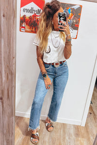 White RODEO Horseshoe Embroidered Chest Pocket Tee