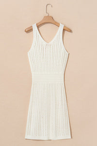 White Open Knit Crochet V-Neck Beach Tank Dress