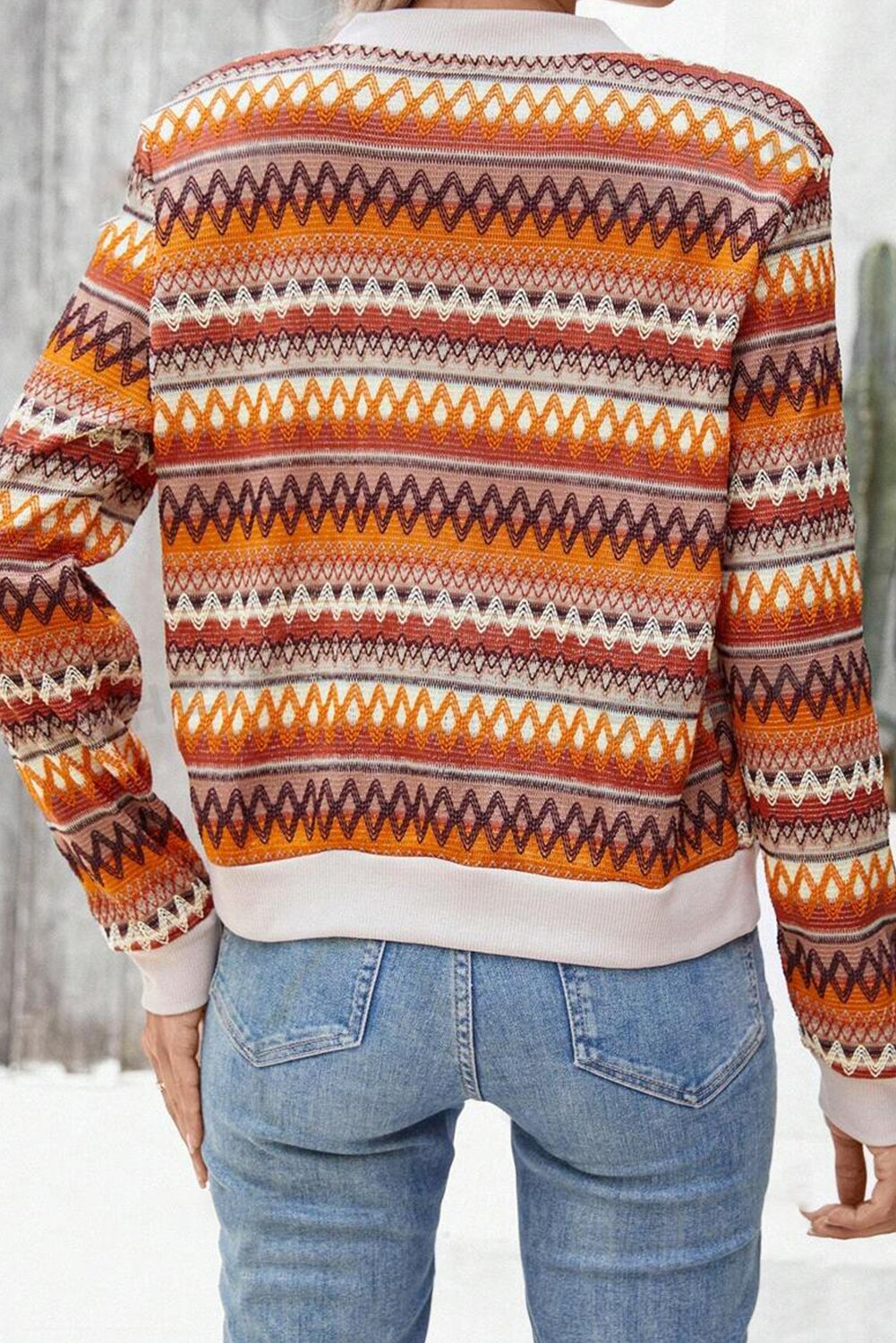Rustic Fall Boho Striped Zip Up Long Sleeve Jacket