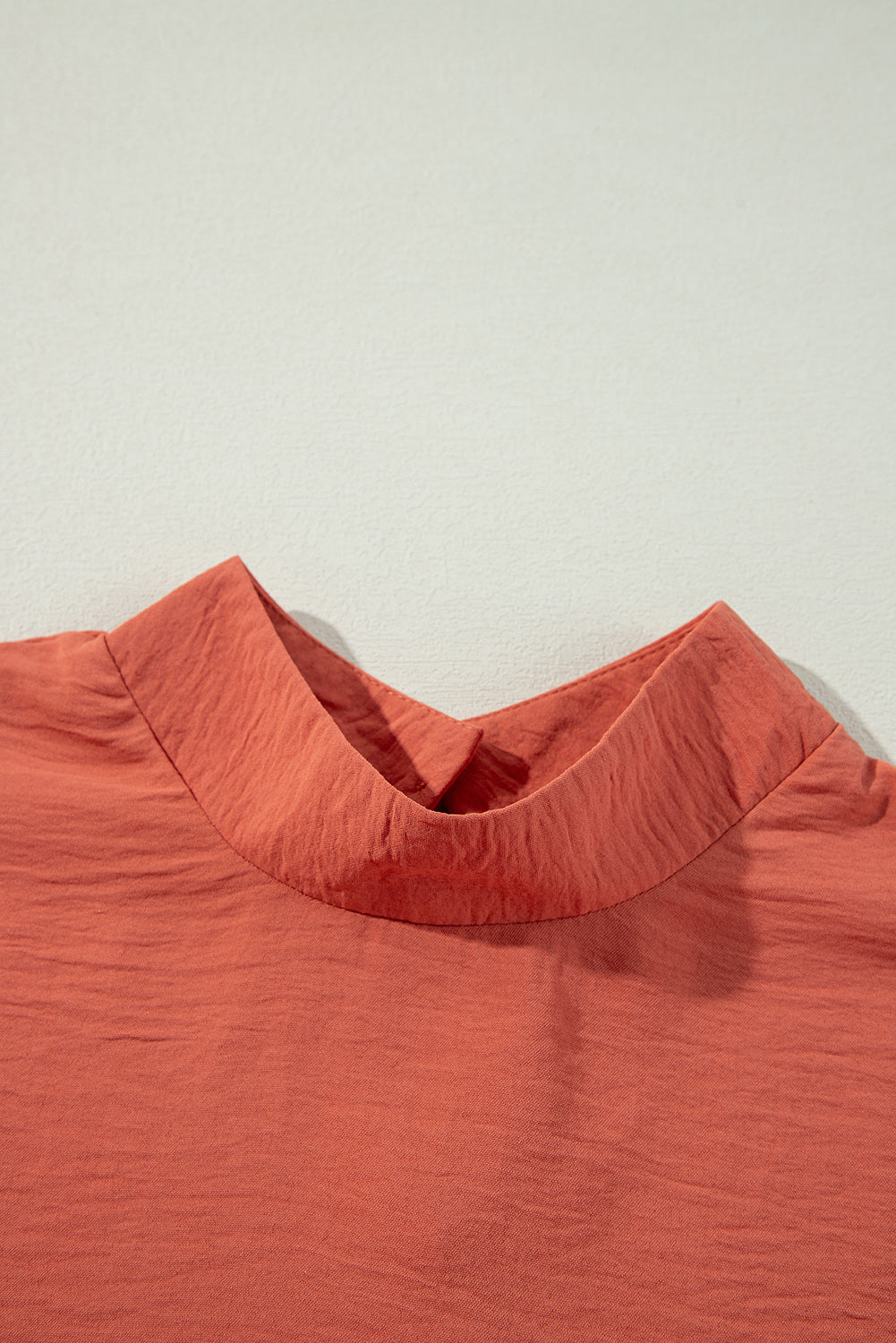 Russet Orange Swiss Dot Balloon Sleeve Mock Neck Blouse