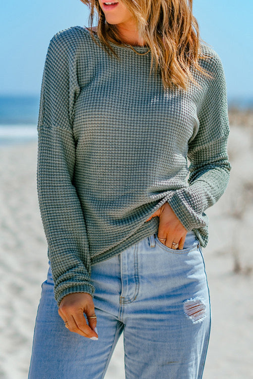 Sage Green Long Sleeve Waffle Knit Shirt