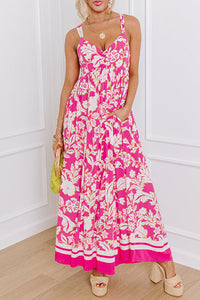 Bright Pink Floral V-Neck Crisscross Open Back Maxi Dress