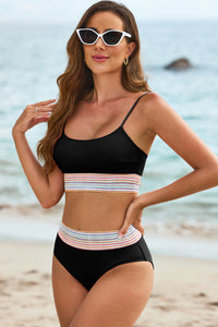 Multi-Color Striped Elastic Band Bikini 2-Pc Set