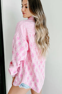 Pink Geometric Design Textured Button Up Shacket