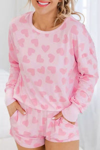 Pink Valentine Hearts Long Sleeve Top & Shorts Lounge Set
