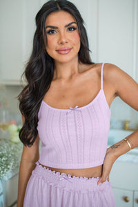 Lavender Textured Cropped Cami Shorts and Cardigan 3-Piece Lounge Set