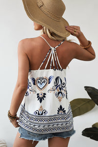 Blue Boho Print Strappy T-back Tank