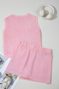 Mineral Wash Cotton Sleeveless Top and Skort Set