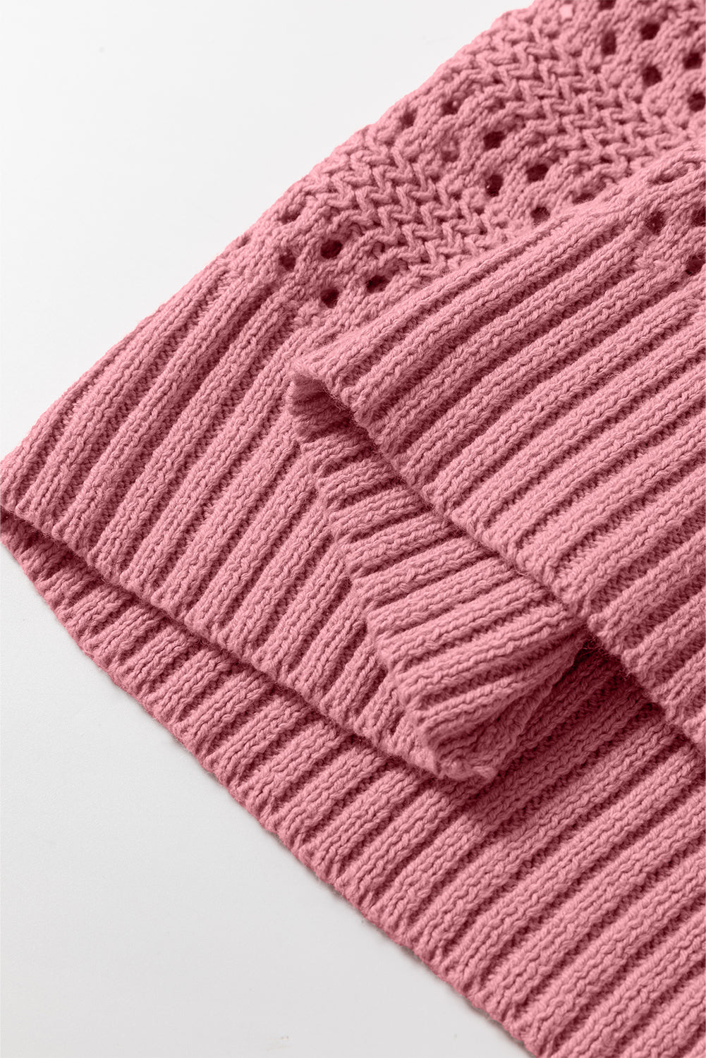 Mauve Pointelle Knit Raglan Sleeve Hooded Sweater