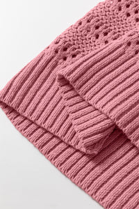 Mauve Pointelle Knit Raglan Sleeve Hooded Sweater