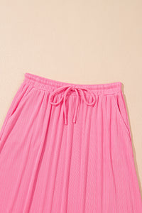 Pink Textured Ruffle Crop Top and Long Skirt Two Piece Set